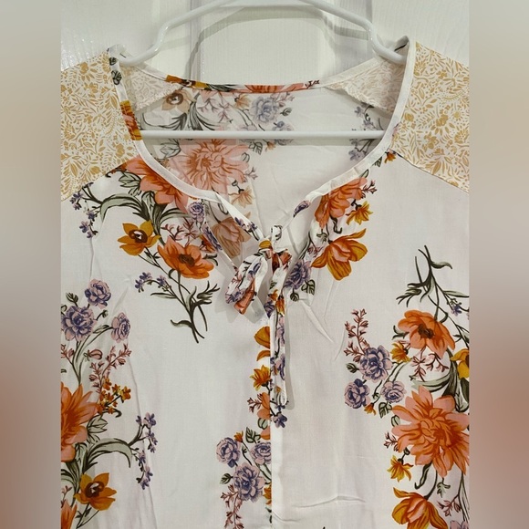 Bohemian White Floral Top Boutique Viscose Long Sleeve Flowy - Picture 5 of 9